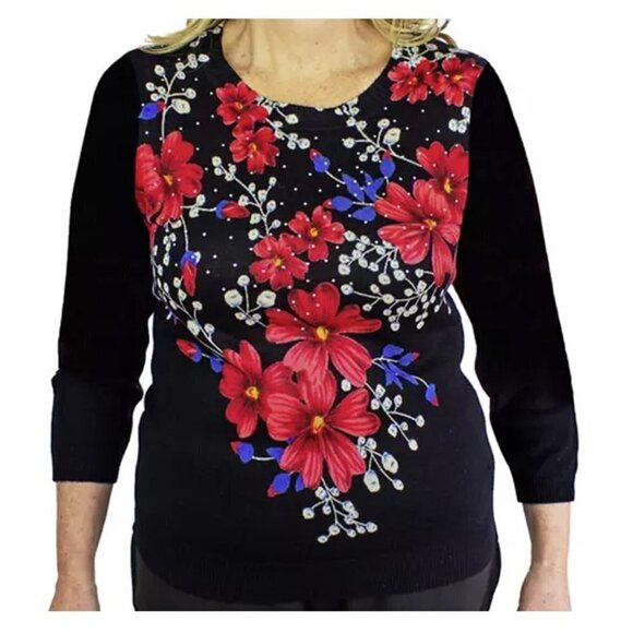 💥181 Emily Daniels Floral Lightweight Black Sweater - Picture 2 of 10